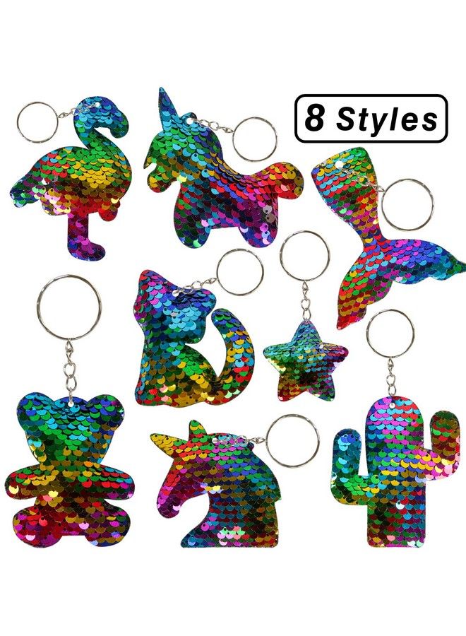 PROLOSO 40 Pcs Sequin Keychains Bulk Glitter Flip Keyrings Girls Fairy Party Favors Reversible Hanging Key Chains - Image 3