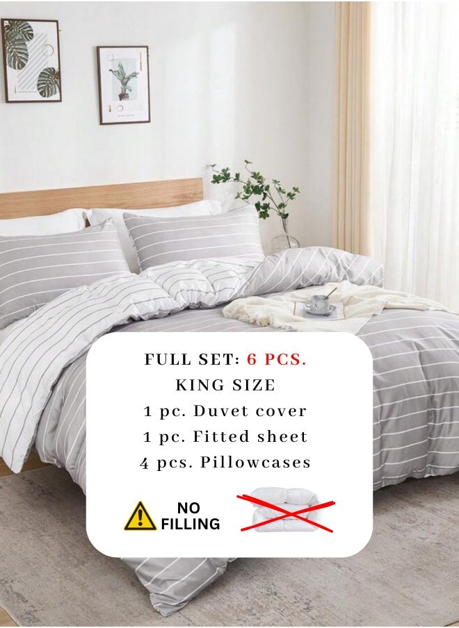 King size 6 pieces Bedding Set without filler, Posh Stripe Design.