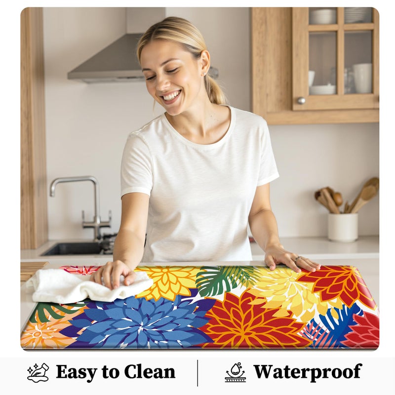Arenarug Kitchen Mats for Floor 2PCS Cushioned Anti Fatigue Kitchen Mats Waterproof Non Slip Kitchen Mat Rug Set Comfort Foam Standing Mat for Sink, Laundry, Office,17.3" x 28" + 17.3" x 47", Colorful - Image 5