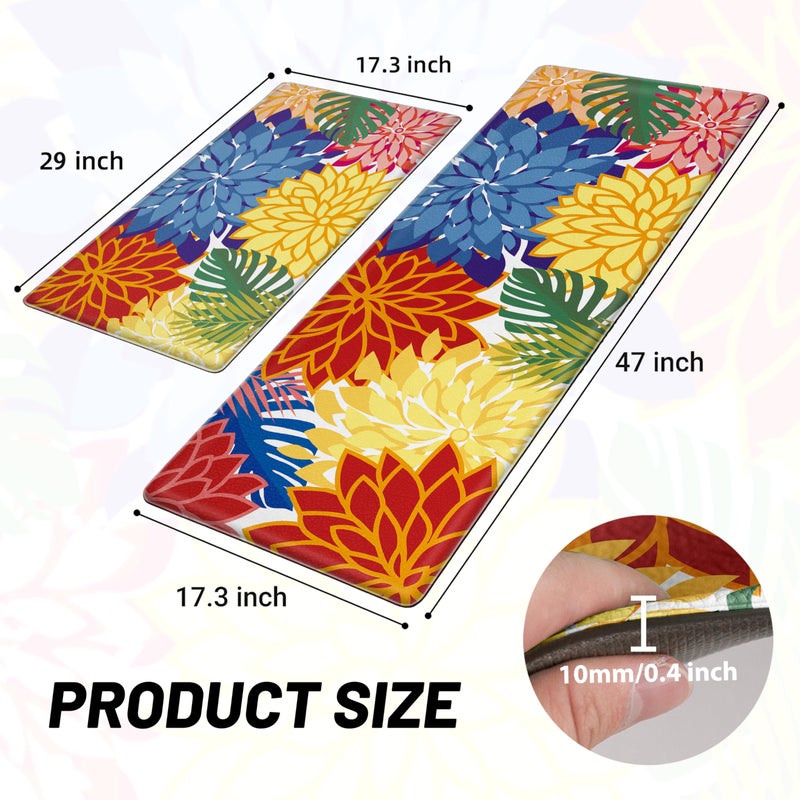 Arenarug Kitchen Mats for Floor 2PCS Cushioned Anti Fatigue Kitchen Mats Waterproof Non Slip Kitchen Mat Rug Set Comfort Foam Standing Mat for Sink, Laundry, Office,17.3" x 28" + 17.3" x 47", Colorful - Image 3