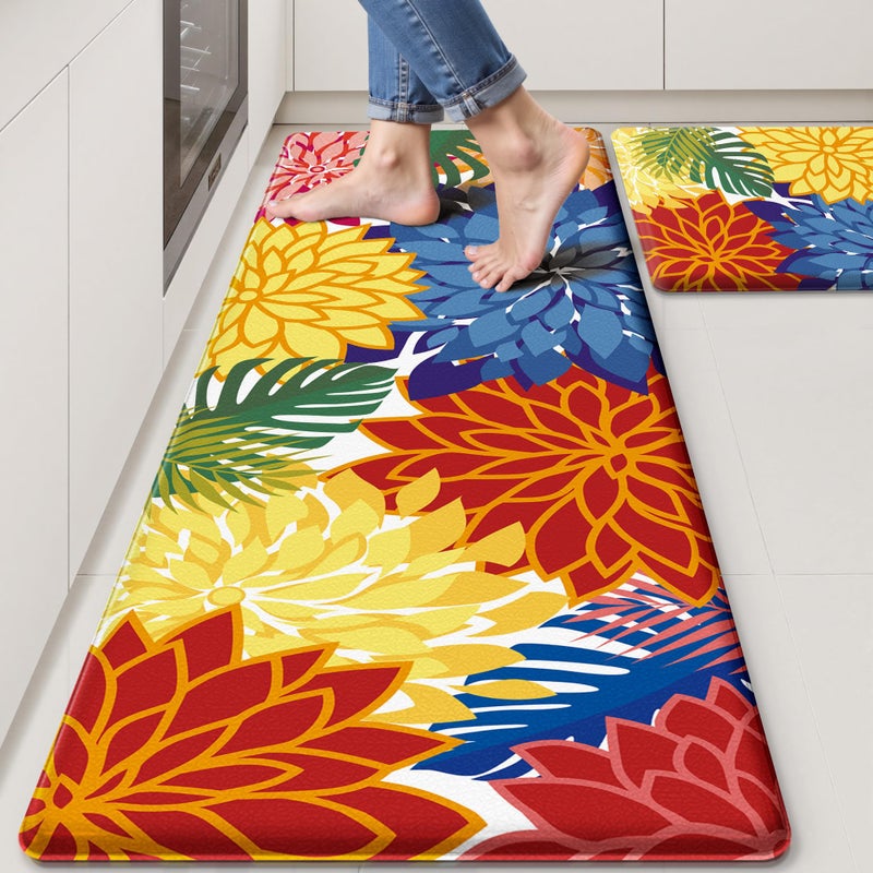 Arenarug Kitchen Mats for Floor 2PCS Cushioned Anti Fatigue Kitchen Mats Waterproof Non Slip Kitchen Mat Rug Set Comfort Foam Standing Mat for Sink, Laundry, Office,17.3" x 28" + 17.3" x 47", Colorful - Image 1