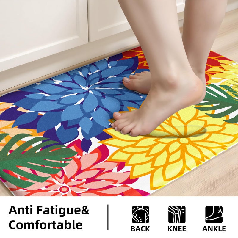 Arenarug Kitchen Mats for Floor 2PCS Cushioned Anti Fatigue Kitchen Mats Waterproof Non Slip Kitchen Mat Rug Set Comfort Foam Standing Mat for Sink, Laundry, Office,17.3" x 28" + 17.3" x 47", Colorful - Image 4