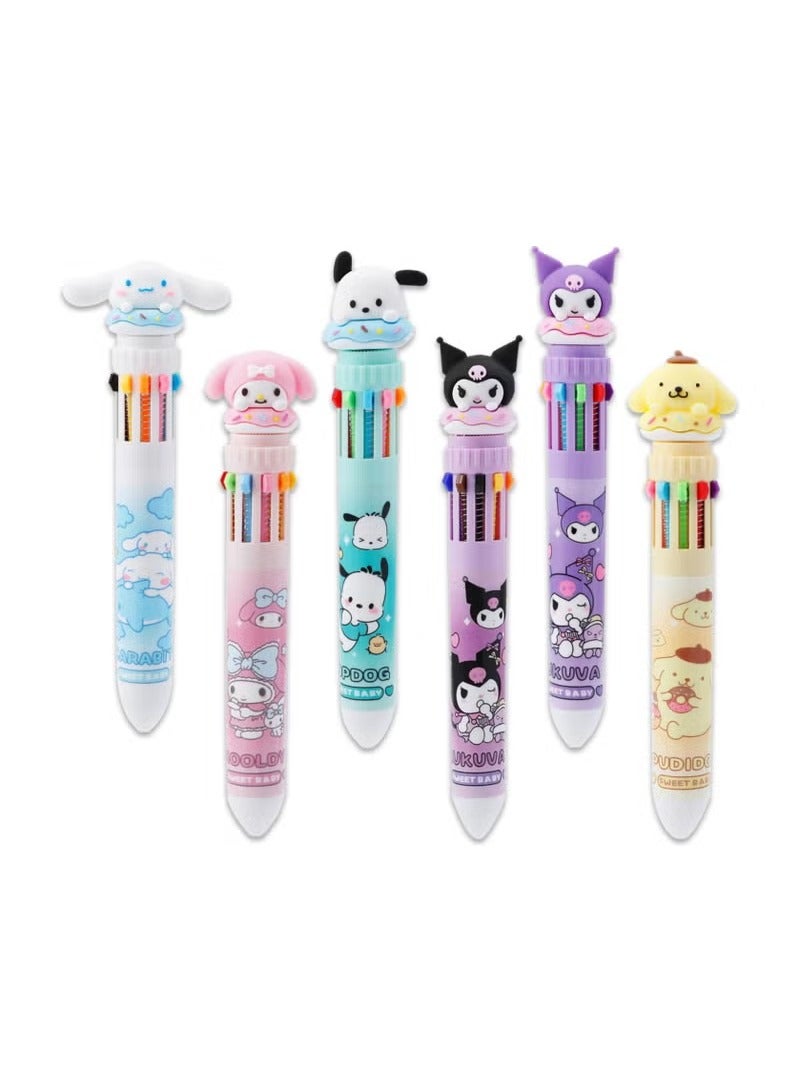 6pcs Kitty Cat 10 in 1 Multicolor Ballpoint Pen Cute 10 Color Retractable Ballpoint Pens for Office School Supplies Students Children Gift - Image 1