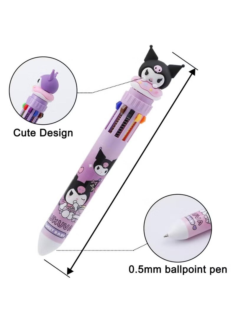 6pcs Kitty Cat 10 in 1 Multicolor Ballpoint Pen Cute 10 Color Retractable Ballpoint Pens for Office School Supplies Students Children Gift - Image 2