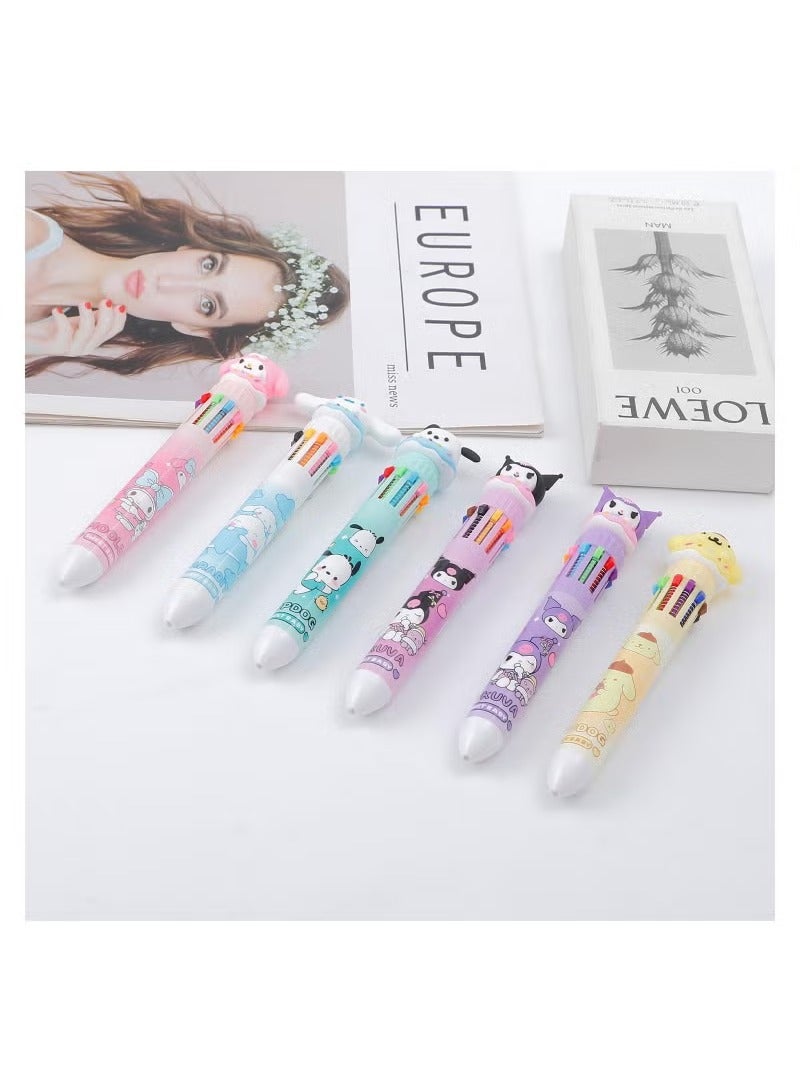 6pcs Kitty Cat 10 in 1 Multicolor Ballpoint Pen Cute 10 Color Retractable Ballpoint Pens for Office School Supplies Students Children Gift - Image 3