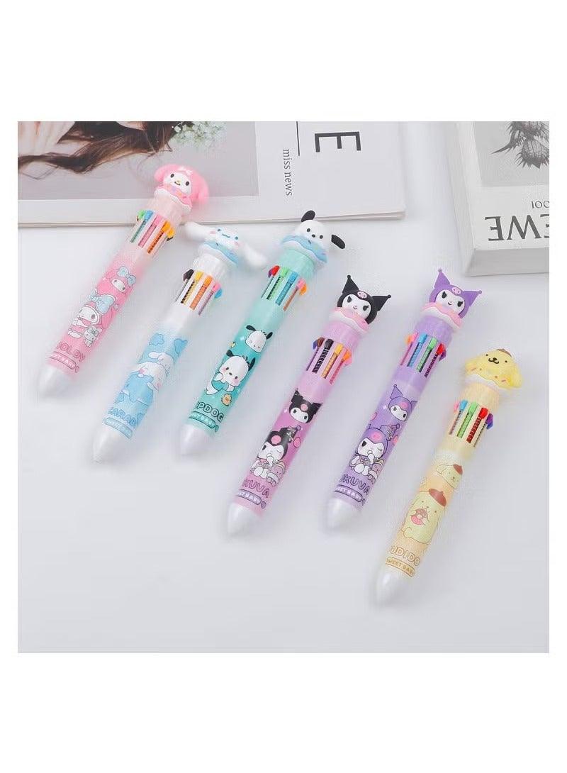 6pcs Kitty Cat 10 in 1 Multicolor Ballpoint Pen Cute 10 Color Retractable Ballpoint Pens for Office School Supplies Students Children Gift - Image 5