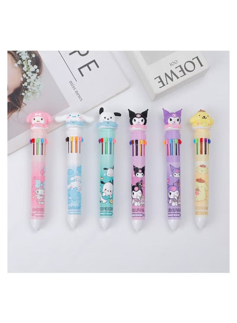 6pcs Kitty Cat 10 in 1 Multicolor Ballpoint Pen Cute 10 Color Retractable Ballpoint Pens for Office School Supplies Students Children Gift - Image 4