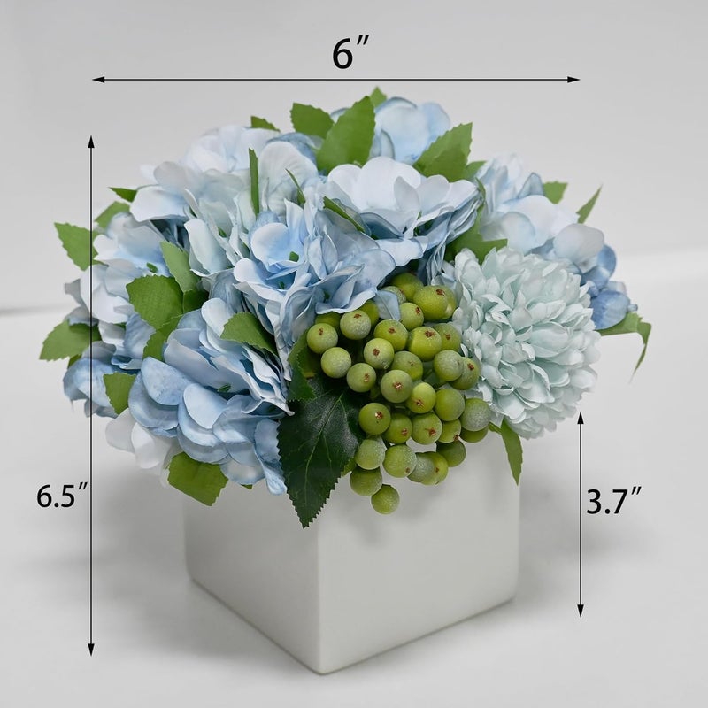 LADADA Fake Peony Flowers in Ceramic Vase,Faux Hydrangea Flower Arrangements for Home Decor Artificial Flowers with Vase - Image 5