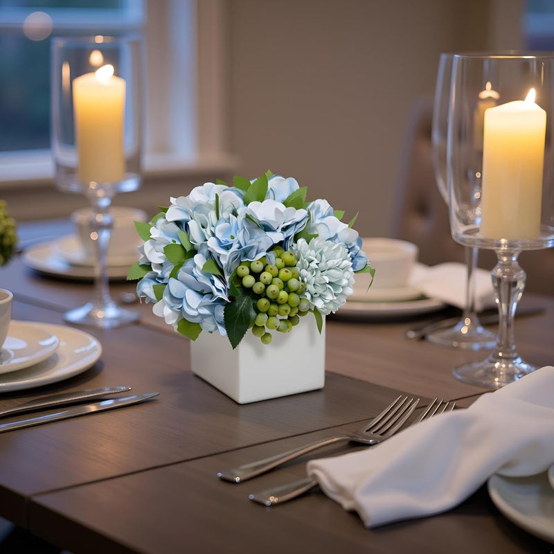 LADADA Fake Peony Flowers in Ceramic Vase,Faux Hydrangea Flower Arrangements for Home Decor Artificial Flowers with Vase - Image 4