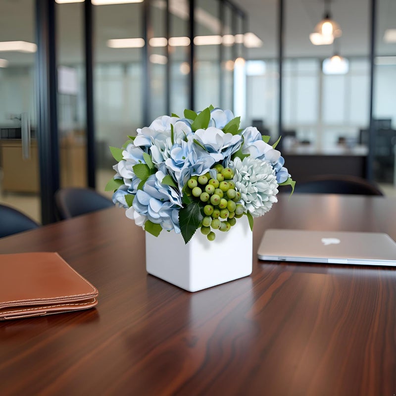 LADADA Fake Peony Flowers in Ceramic Vase,Faux Hydrangea Flower Arrangements for Home Decor Artificial Flowers with Vase - Image 2