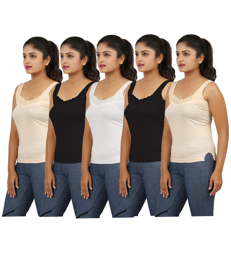 Neoteric Women's Super Combed Cotton Tank Top | Slim Fit Solid Design | Fabulous Inners for Everyday Wear | 100% Rich Color Fresh Fabric | Quick Dry, Stay New Comfort | Regular Fit Pack of 5 (90CM) - Image 1