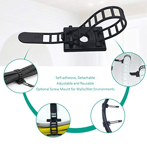RayTour 200 Pieces Cable Management Desk Wire Organizer Cable Ties Zip Ties Adhesive Cord Clips Cord Keeper Desk Wire Management - Image 3