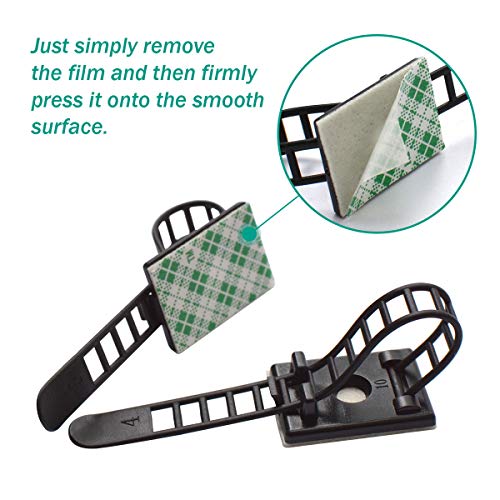 RayTour 200 Pieces Cable Management Desk Wire Organizer Cable Ties Zip Ties Adhesive Cord Clips Cord Keeper Desk Wire Management - Image 5