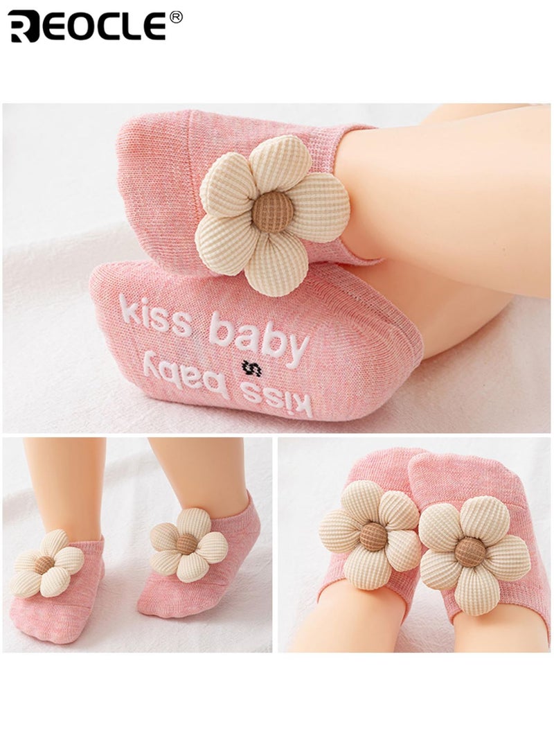 REOCLE 4 Pairs Baby's Ankle Socks with Flower Design, Non-Slip Grips, and Soft Stretch Fabric for Everyday Comfort - Image 4