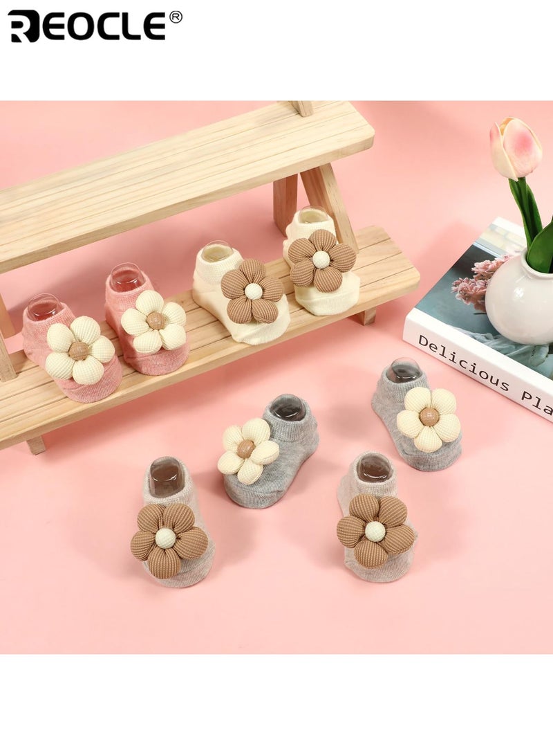 REOCLE 4 Pairs Baby's Ankle Socks with Flower Design, Non-Slip Grips, and Soft Stretch Fabric for Everyday Comfort - Image 3