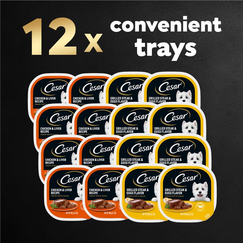 Cesar Wet Dog Food Classic Loaf in Sauce Breakfast and Dinner Mealtime Variety Pack, 3.5 oz. Easy Peel Trays (12 Count, Pack of 1) - Image 2