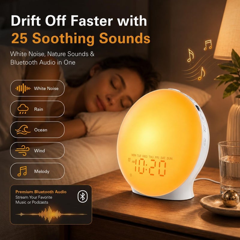 Jall Sunrise Alarm Clock White Noise Sound Machine with 22 Soothing Sounds, 17 NightLights, Wake Up Light Alarm Clock for Bedrooms, Heavy Sleepers - Image 3
