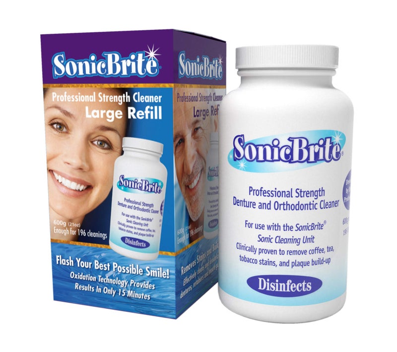 SonicBrite Professional Strength Dental Appliance Cleaning Powder 21 oz | Retainer, Aligner, Mouth Guard & Denture Cleaner eliminates stains and odor causing buildups (1 - Count) - Image 1