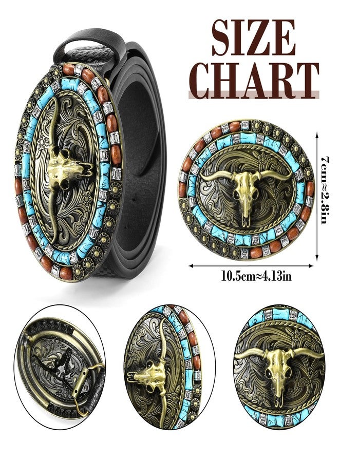 سينديفن حزام رعاة البقر الغربي من SENDEFN للرجال والنساء، مزود بإبزيم على شكل ثور طويل القرون، بنقوش زهرية بارزة، عرض 1.5 بوصة، مناسب للجينز. - Image 4