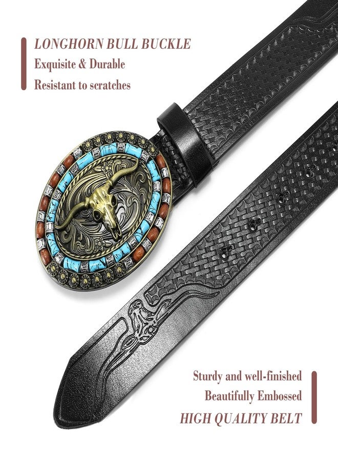 سينديفن حزام رعاة البقر الغربي من SENDEFN للرجال والنساء، مزود بإبزيم على شكل ثور طويل القرون، بنقوش زهرية بارزة، عرض 1.5 بوصة، مناسب للجينز. - Image 2