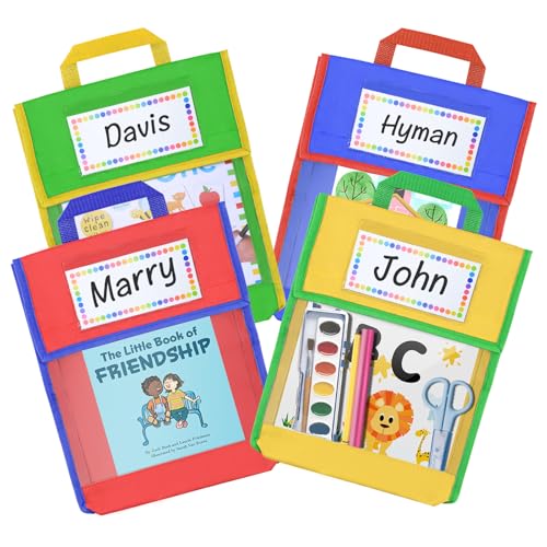 EAMAY Book Pouches for Kids, Clear Pocket Reading Bags for Classroom,â€“ Send Home Books and Homework in Book Buddies Bags â€“ Stitched-On Handle, Colorful(10" x 12")-Set of 4 - Image 1