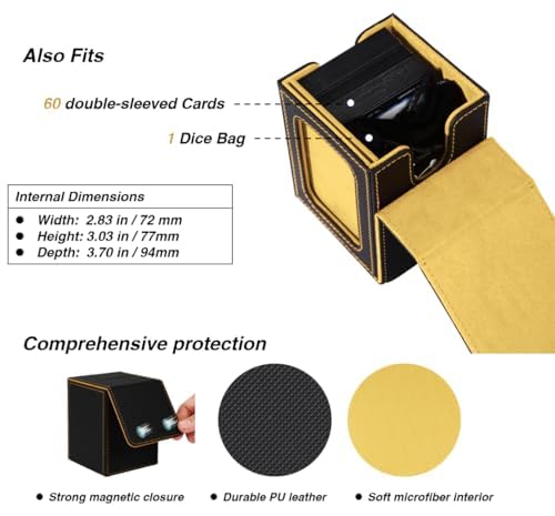 Venssu Mtg Deck Box For Commander Display  Fits 100 Double Sleeved Cards  Tcg Card Storage Box (Black And Yellow  1 Window) - Image 5