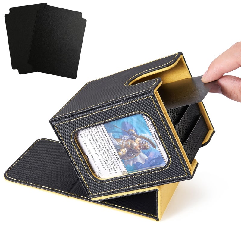 Venssu Mtg Deck Box For Commander Display  Fits 100 Double Sleeved Cards  Tcg Card Storage Box (Black And Yellow  1 Window) - Image 1