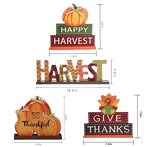 MorTime 4 Pack Thanksgiving Themed Table Centerpiece Signs, Wood Pumpkin Table Decor Harvest Autumn Glittery Pumpkins Table Topper for Home Office Thanksgiving Decorations - Image 2