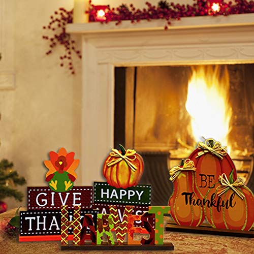 MorTime 4 Pack Thanksgiving Themed Table Centerpiece Signs, Wood Pumpkin Table Decor Harvest Autumn Glittery Pumpkins Table Topper for Home Office Thanksgiving Decorations - Image 4