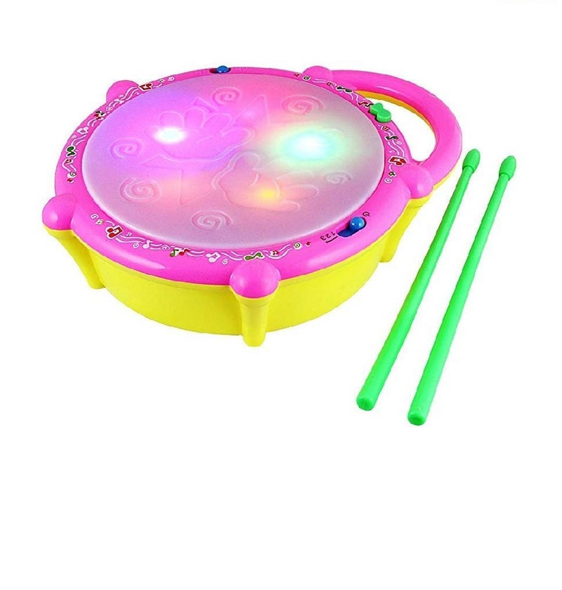 Fiddlys Flash Drum with Sticks - Pink and Yellow - Image 5