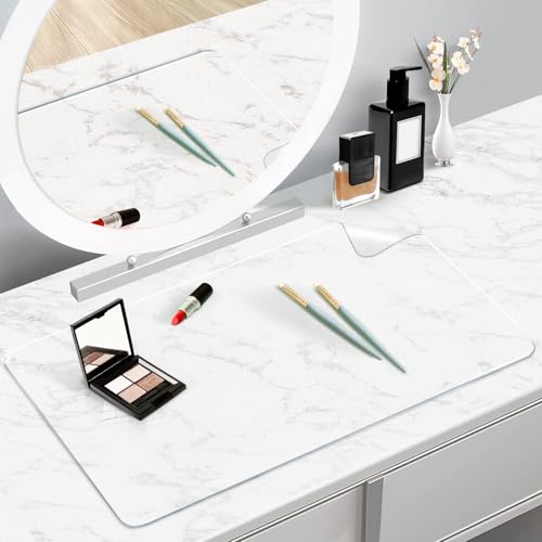 TOHONFOO Makeup Mat for Vanity Top, PVC Desk Mat - Easy to Clean, Waterproof & Oilproof, 23.6 x 11.8 in - Clear - Image 1