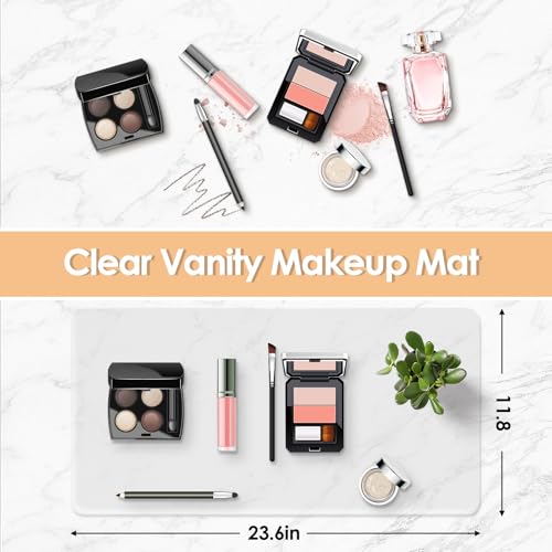 TOHONFOO Makeup Mat for Vanity Top, PVC Desk Mat - Easy to Clean, Waterproof & Oilproof, 23.6 x 11.8 in - Clear - Image 2