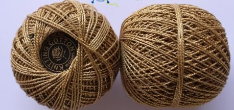 Generic Red Rose Knitting Cotton Dori Thread Balls Metallic (Set of 10-20gm Each) (373 Gold)  - Image 1