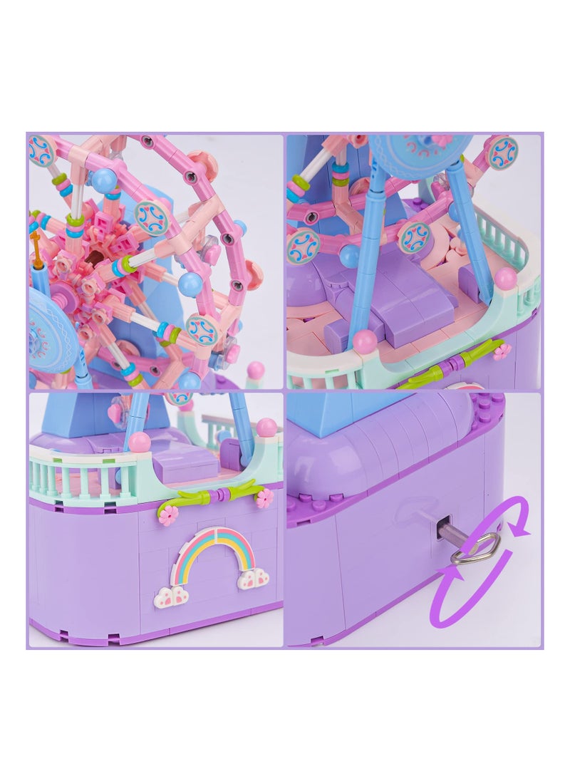 DIY Ferris Wheel Music Box Building Block Set, 710pcs Amusement Park Model with Lights, Stress Relief Mini Construction Toy Compatible with Lego. Perfect for Fun and Relaxation!  - Image 3