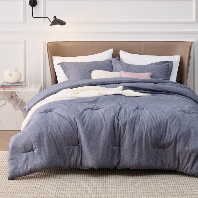 Bedsure 3 Pieces King Size Comforter Set, Cationic Dyed Soft Bedding for All Seasons, 1 Comforter (265 cm x 230 cm) and 2 Pillow Shams (50 cm x 90 cm), Denim Grey - Image 1