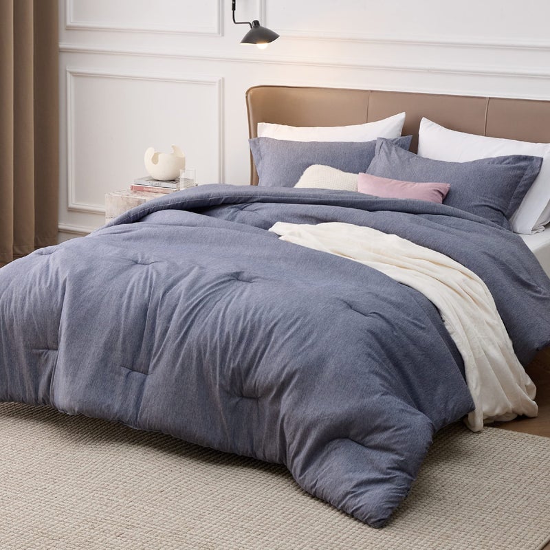 Bedsure 3 Pieces King Size Comforter Set, Cationic Dyed Soft Bedding for All Seasons, 1 Comforter (265 cm x 230 cm) and 2 Pillow Shams (50 cm x 90 cm), Denim Grey - Image 2
