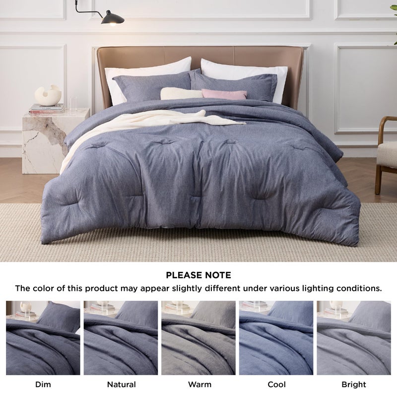Bedsure 3 Pieces King Size Comforter Set, Cationic Dyed Soft Bedding for All Seasons, 1 Comforter (265 cm x 230 cm) and 2 Pillow Shams (50 cm x 90 cm), Denim Grey - Image 5