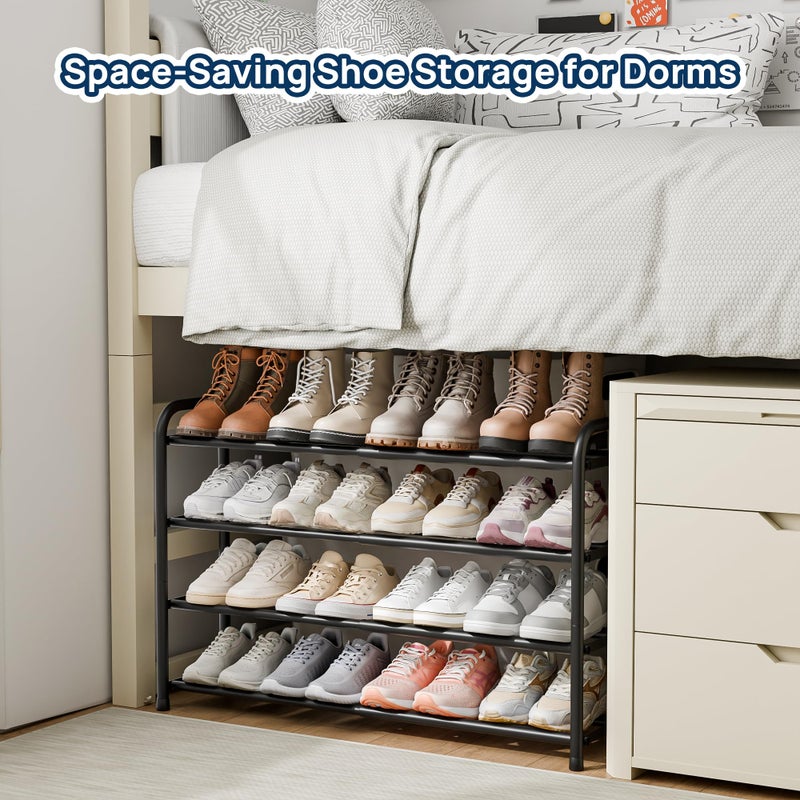 ENJOYBASICS Expandable Shoe Rack, 4 Tier Adjustable Shoe Organizer Shelf for Closet, Black Metal Free Standing Shoe Rack Storage for Small Space, Entryway - Image 2