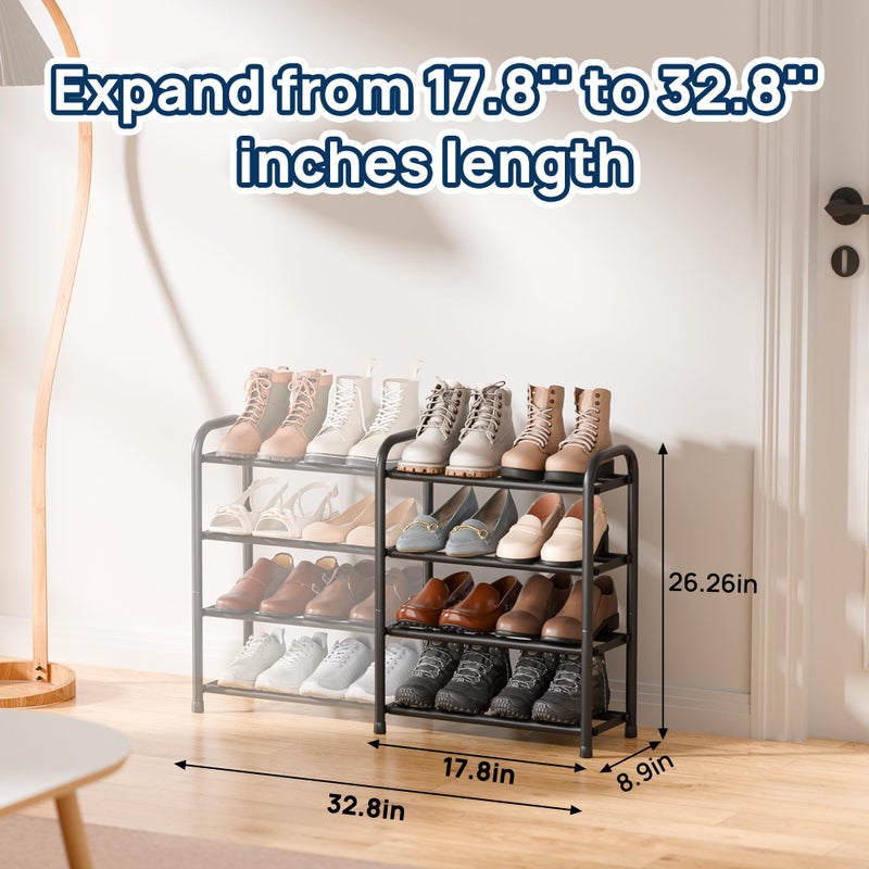 ENJOYBASICS Expandable Shoe Rack, 4 Tier Adjustable Shoe Organizer Shelf for Closet, Black Metal Free Standing Shoe Rack Storage for Small Space, Entryway - Image 3