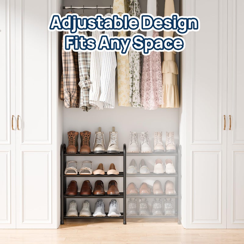ENJOYBASICS Expandable Shoe Rack, 4 Tier Adjustable Shoe Organizer Shelf for Closet, Black Metal Free Standing Shoe Rack Storage for Small Space, Entryway - Image 5