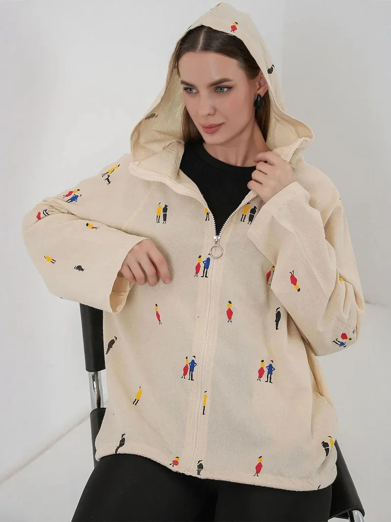 بيغ دارت جاكيت قطني بسحاب وغطاء رأس وجيوب من