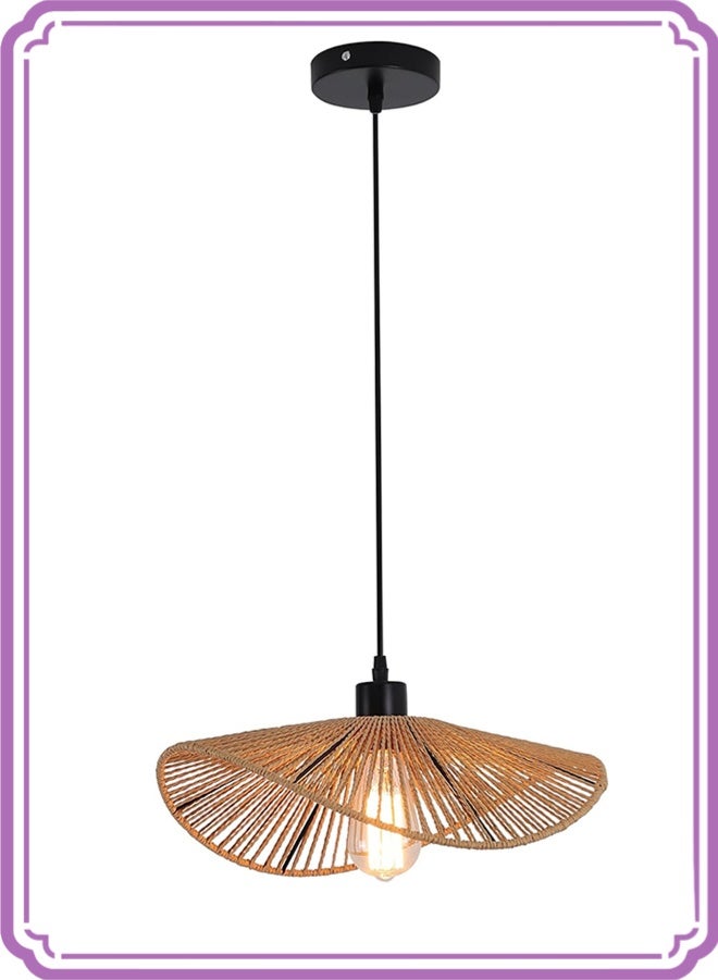 أبيكس مصباح إضاءة معلق من الروطان معلق حديث من الخيزران منسوج يدويًا من الخيزران بمصباح معلق 1 ضوء لغرفة نوم المزرعة غرفة المعيشة غرفة الطعام - Image 1