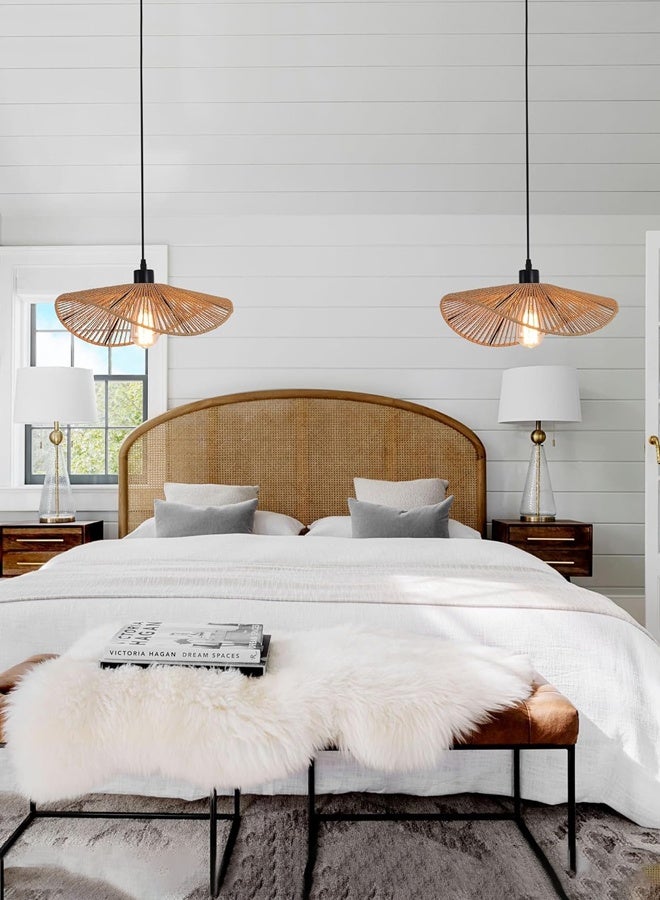 أبيكس مصباح إضاءة معلق من الروطان معلق حديث من الخيزران منسوج يدويًا من الخيزران بمصباح معلق 1 ضوء لغرفة نوم المزرعة غرفة المعيشة غرفة الطعام - Image 5