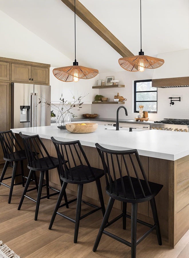 أبيكس مصباح إضاءة معلق من الروطان معلق حديث من الخيزران منسوج يدويًا من الخيزران بمصباح معلق 1 ضوء لغرفة نوم المزرعة غرفة المعيشة غرفة الطعام - Image 4