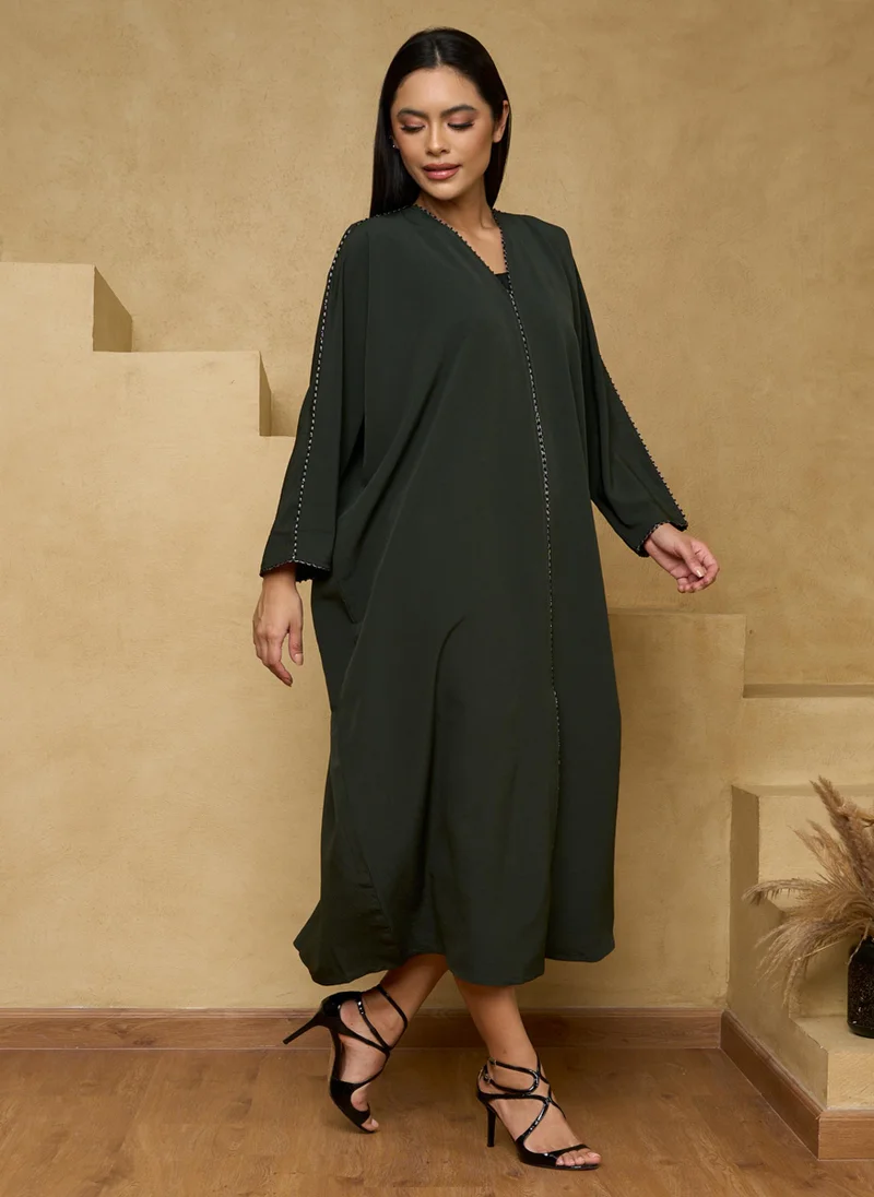 Couturelabs Green Open Abaya with Sheila and Belt