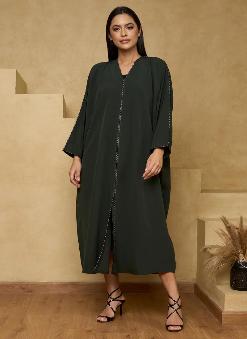 Couturelabs Green Open Abaya with Sheila and Belt