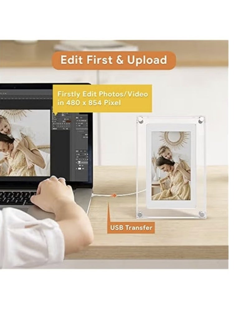 5 Inch Digital Picture Frame, Acrylic Video Frame, 4GB Memory, 1200mAh Built-in Battery, Perfect for Home Decor and Heartfelt Gifts - Image 1