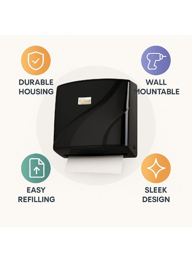 فلوسوفت موزع مناشف ورقية طي Z للتثبيت على الحائط مصنوع من البلاستيك مع قفل أمان بسعة 200 منديل ورقي باللون الأسود مقاس 28 سم × 23 سم - Image 4