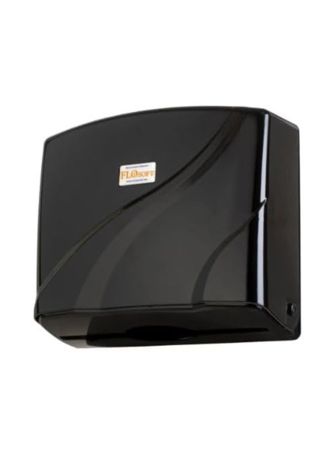فلوسوفت موزع مناشف ورقية طي Z للتثبيت على الحائط مصنوع من البلاستيك مع قفل أمان بسعة 200 منديل ورقي باللون الأسود مقاس 28 سم × 23 سم - Image 1