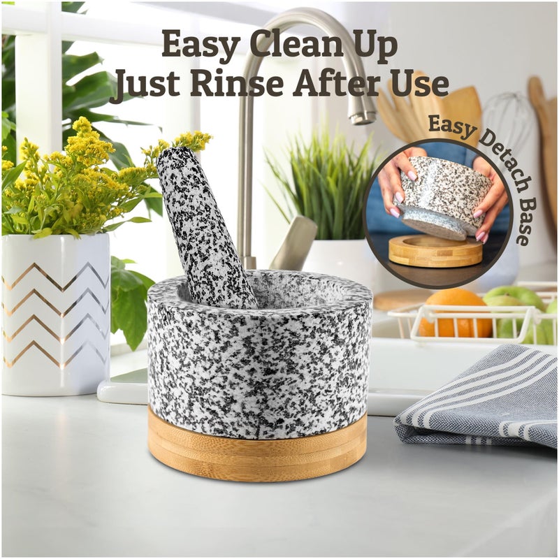 Priority Chef PriorityChef Heavy Duty Mortar and Pestle Set with Bamboo Base, 100% Natural Granite Stone Grinder, Guacamole Bowl and Masher, 1.5 Cups, White - Image 5